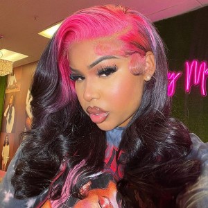 Sparkle Pink Root Body Wave Colored Lace Front Wig | BGMgirl