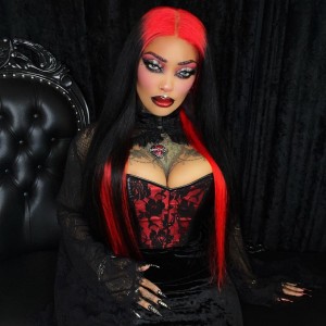 Red & Black Color Straight Color Lace Front Wig | BGMgirl