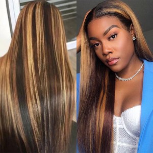 Highlight Straight Honey Blonde Colored Lace Front Wig | BGM Hair
