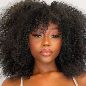 Kinky Curly Fake Scalp Top Wig With Bangs | BGM Hair