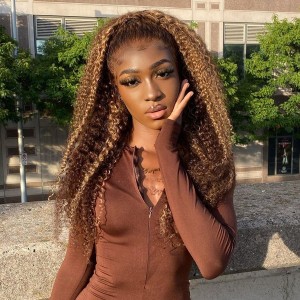Highlight Kinky Curly Honey Blonde Lace Front Wig | BGM Hair