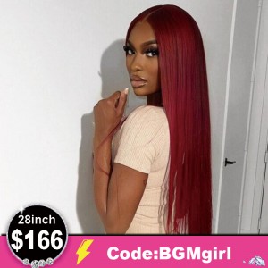 28inch 99J Burgundy Straight 13*4 Lace Front Wig 150% Density Clearance Sale | BGMgirl