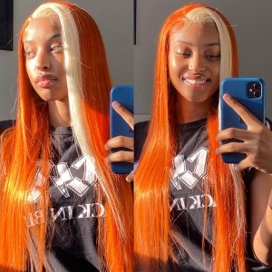 Ginger/Blonde Skunk Strip Straight Color Lace Front Wig | BGMgirl