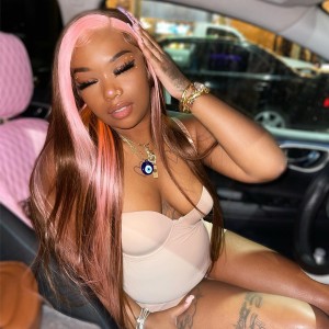 Skunk Stripe Pink & Brown Straight Color Lace Front Wig | BGMgirl