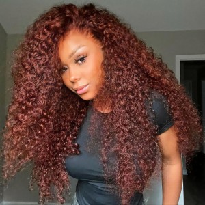 Reddish Brown Kinky Curly #33 Wear & Go Glueless Lace Closure 180% Density Color Wig | BGMgirl