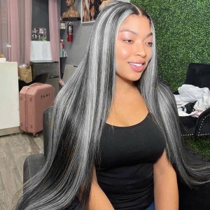 Silver Highlight Straight Lace Closure Wig | BGMgirl