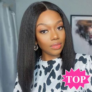 Short Bob Kinky Straight Wear & Go Glueless 180% HD Lace Closure Wig | BGM Hair