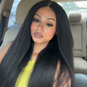 24inch Kinky Straight Wear Go Glueless 180% HD Lace Closure Wig Pre plucked Pre cut Lace Group Buy | BGMgirl
