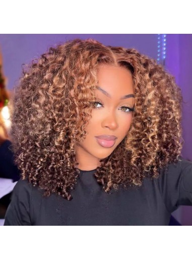 Highlight Honey Blonde Kinky Curly 4x4 Lace Wig 180% Transparent Lace Spring Sale