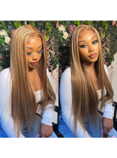 Highlight Color Straight 4x4 Transparent Lace Wig 180% Density Spring Sale