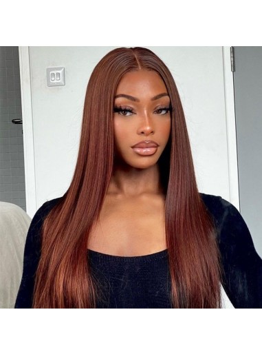 Reddish Brown Straight Wear & Go Glueless Lace Closure 180% Density Color Wig Valentines Day Sale