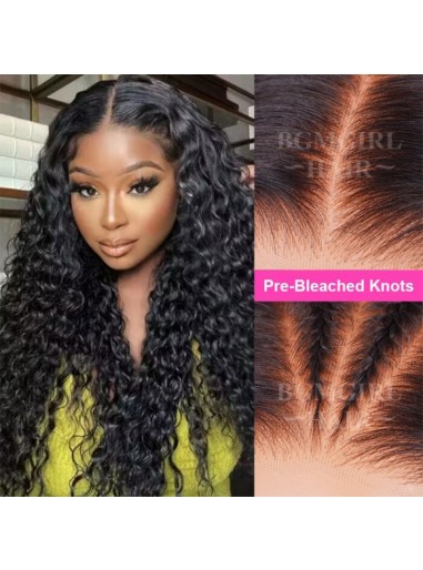 Pre-Bleached Water Wave Wear & Go Glueless HD Lace Closure 180% Density Wig Valentines Day Sale