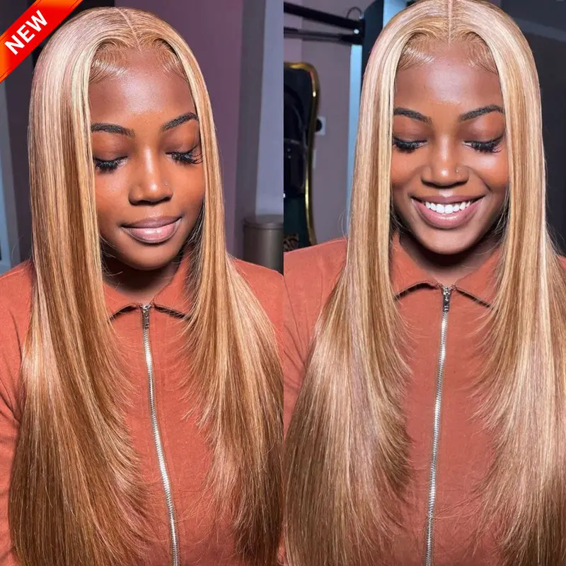 Layered Cut Brown Highlight Straight Wear Go Wig 6x4 Lace Closure 180% Color Glueless Wig | BGMgirl Hair