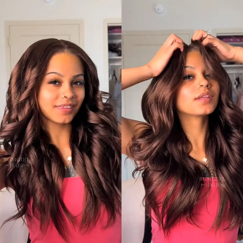 9x6 M-Cap Chocolate Brown Yaki Straight Wear Go Glueless Wig Face-Framing Layers 