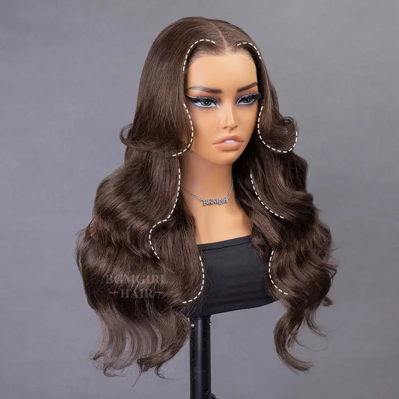  Body Wave Chocolate Brown Wig 6x4 Lace Closure Glueless Layered Wig 