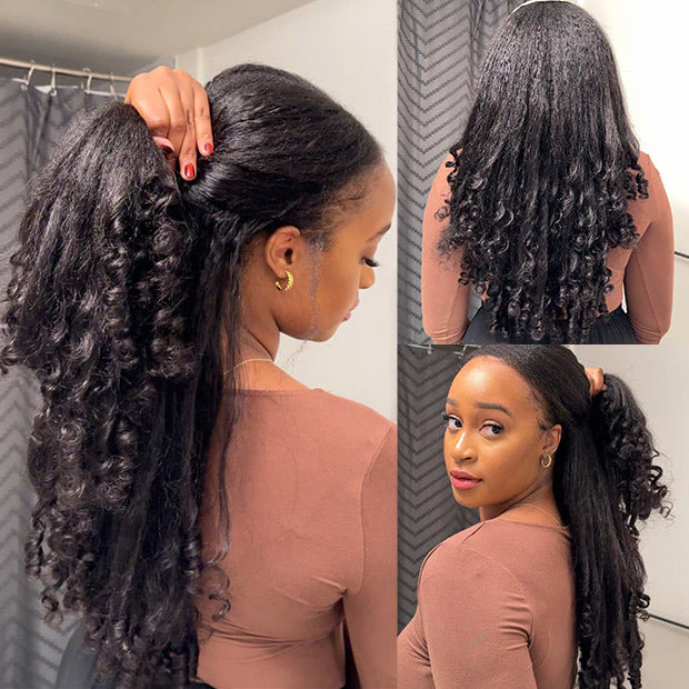 Kinky Straight Half wig With Spiral Curly Ends