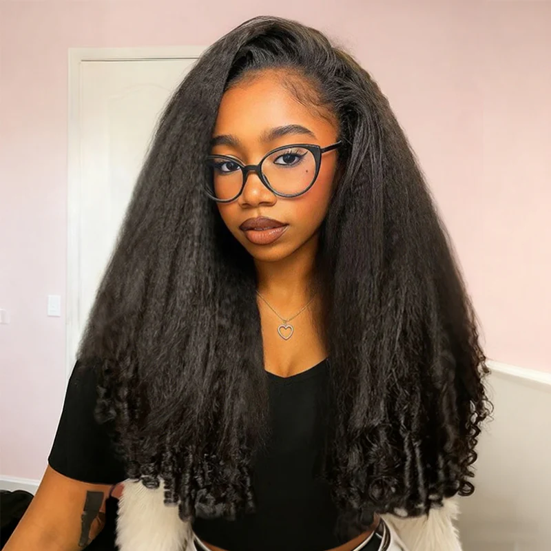 Kinky Straight 3 In 1 Half Wig With Spiral Curly Ends