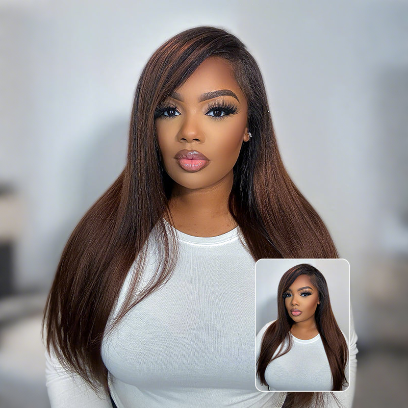 Ombre Brown Yaki Straight Half Wig