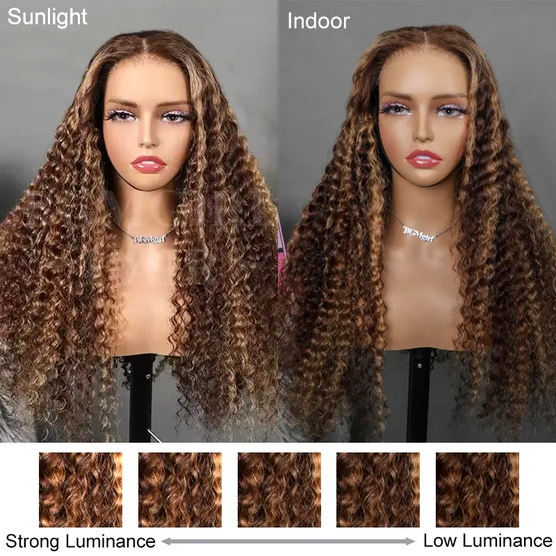 Brown Highlight Color Deep Wave 13x4 Lace Front Wig 180% Density Fall Specials