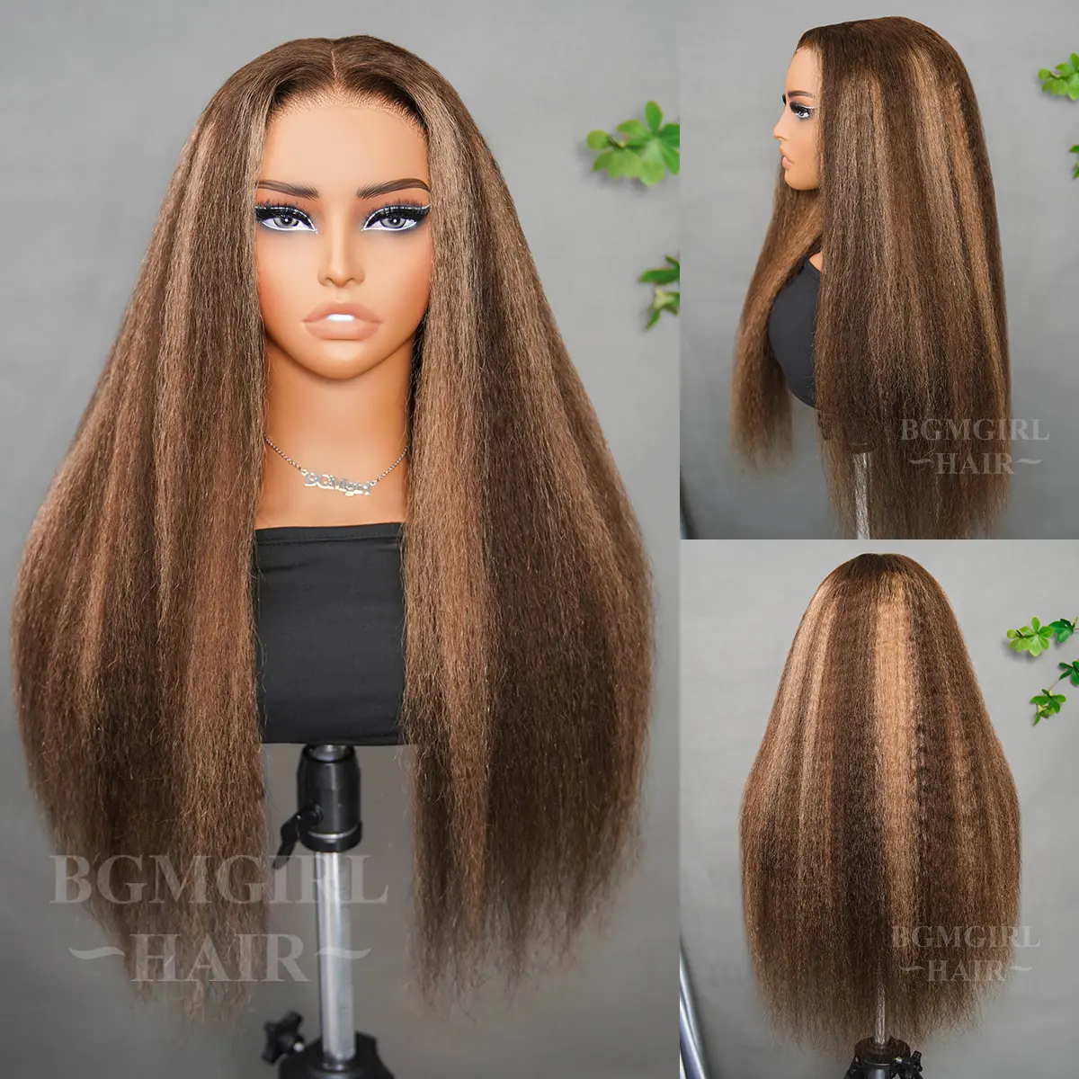 Brown Highlight Kinky Straight Wear Go Wig 6x4 Lace Closure 180% Color Glueless Wig | BGMgirl Hair