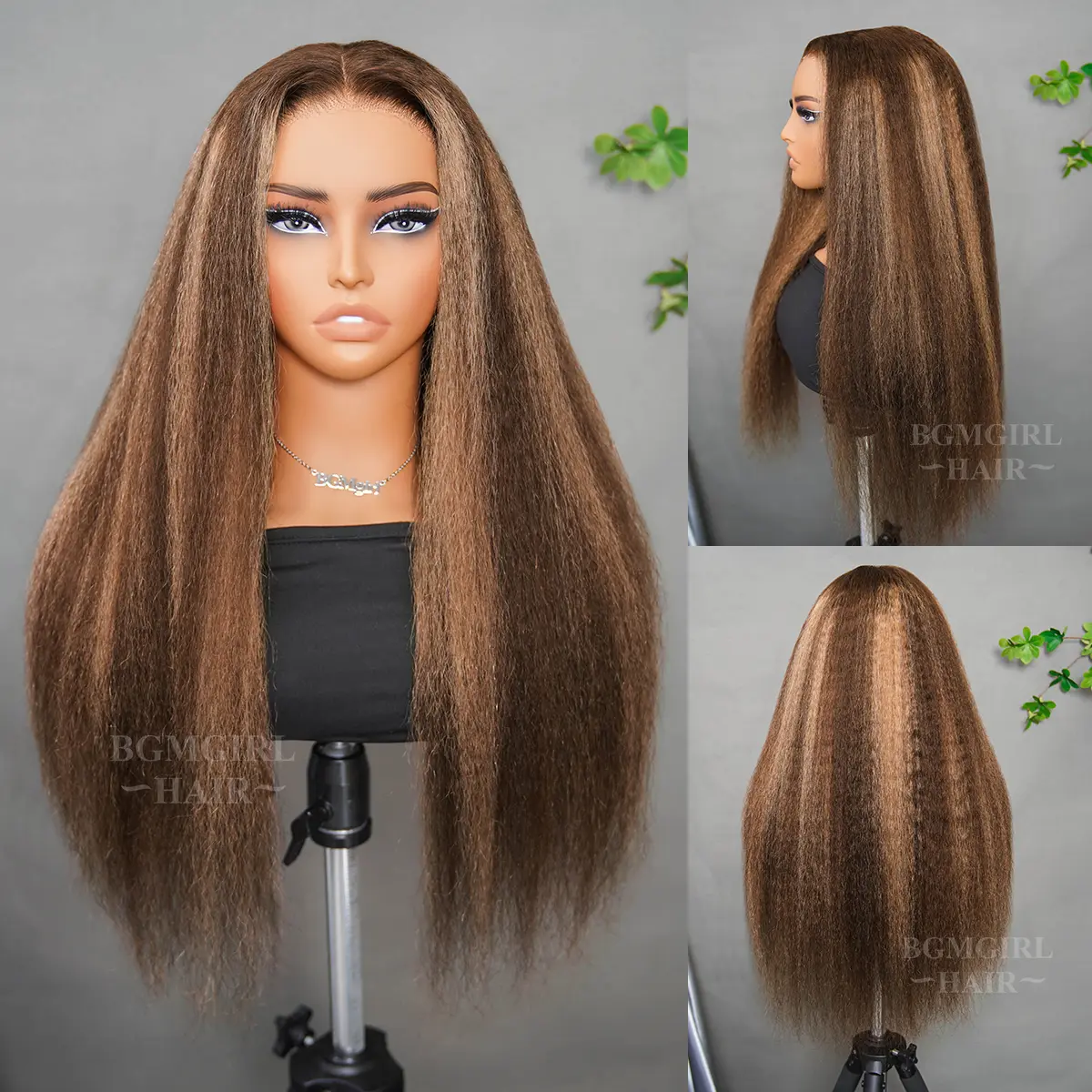 Brown Highlight Kinky Straight Wear Go Wig 6x4 Lace Closure 180% Color Glueless Wig | BGMgirl Hair