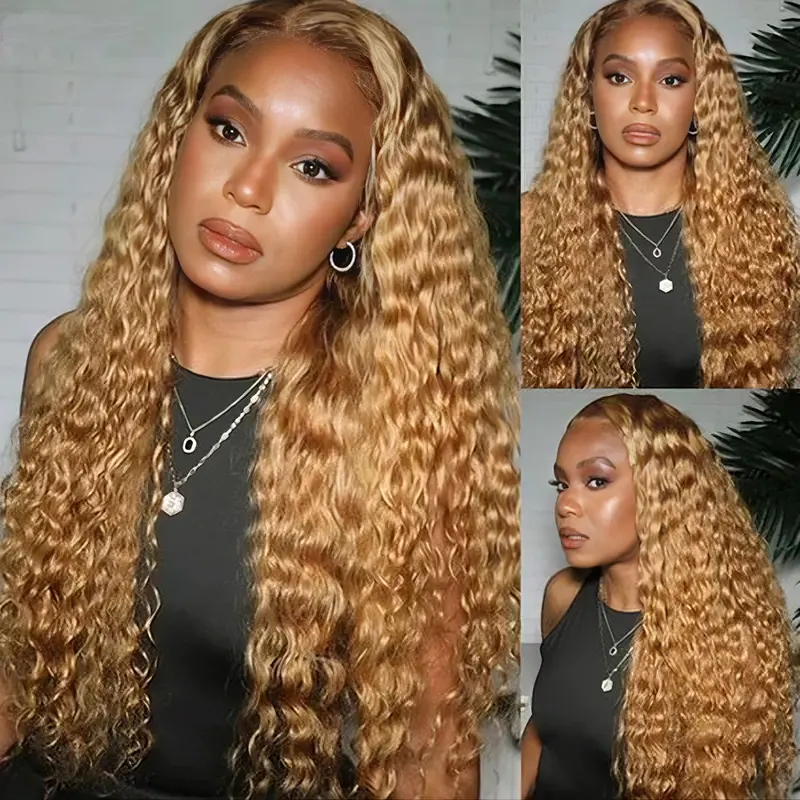 Honey Blonde Water Wave #27 Wear Go Wig 6x4 Lace Closure 180% Density Color Glueless Wig | BGMgirl Hair