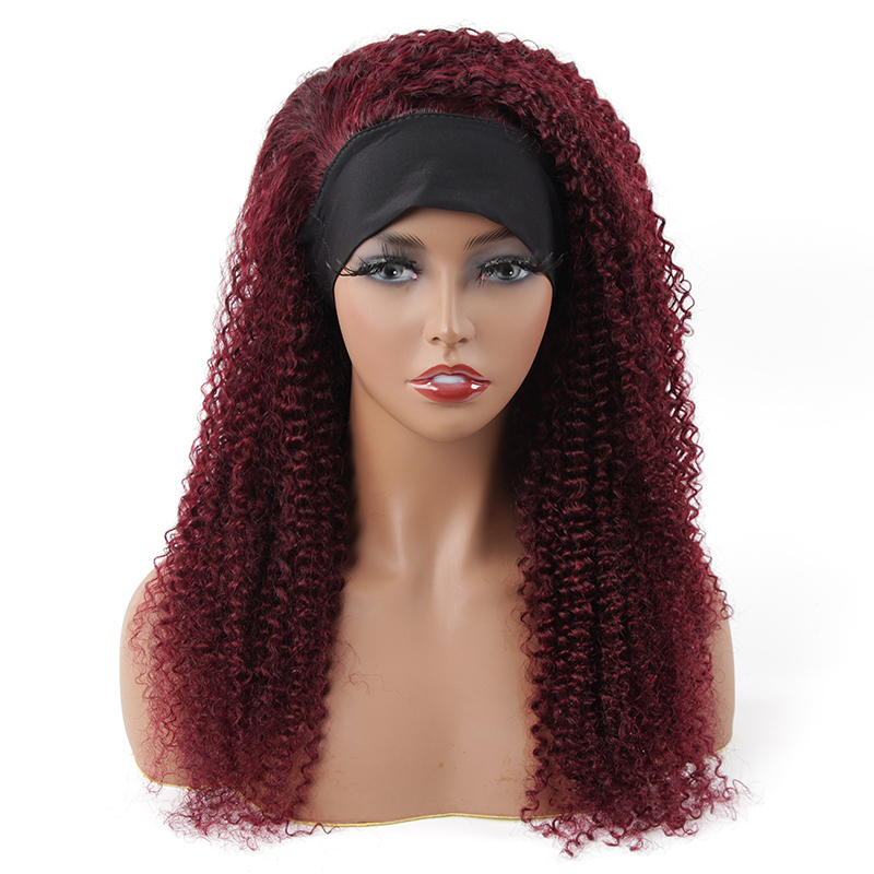 99J Burgundy Kinky Curly Headband Human Hair Wig | BGMgirl