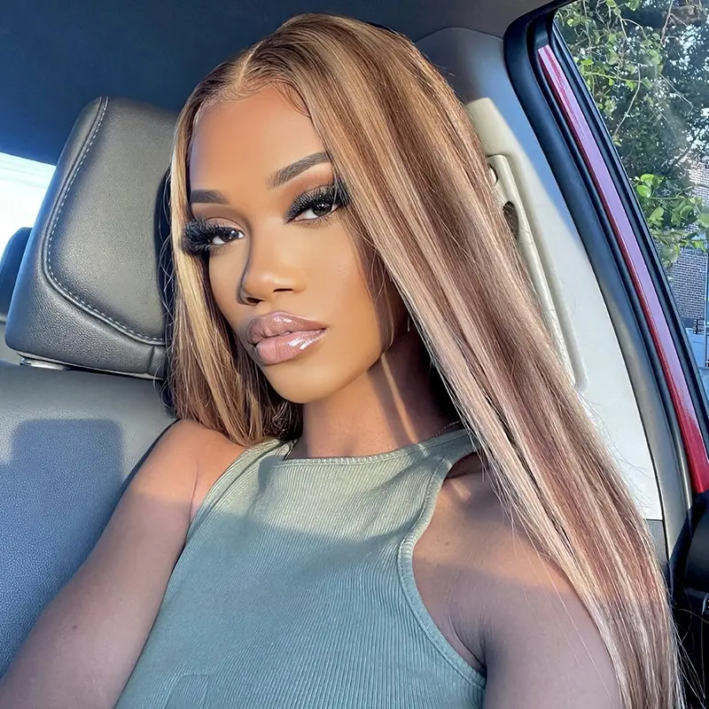 Brown Highlight Straight Wear Go Wig 6x4 Lace Closure 180% Color Glueless Wig US Sale