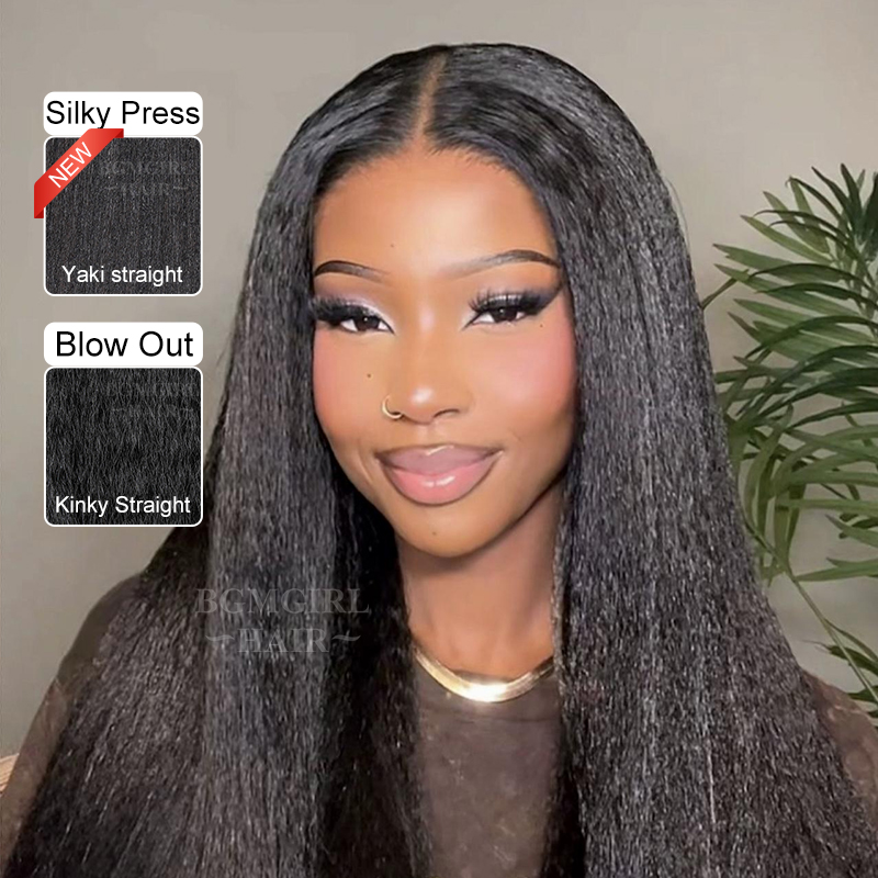 Pre-Bleached Kinky Straight / Yaki Straight Wear Go Wig 6x4 HD Lace Closure 180% Density Glueless Wig | BGMgirl Hair