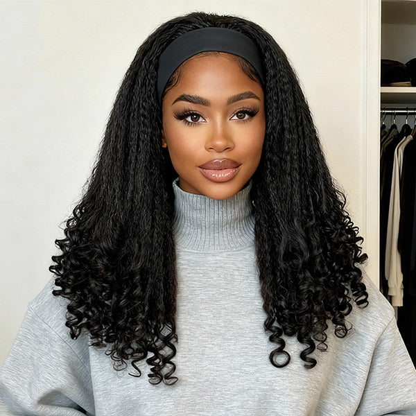 Kinky Straight Headband wig With Spiral Curly Ends