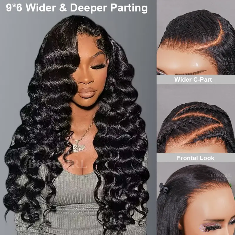 M-cap Loose Deep Wave 9x6 Wear Go Wig HD Lace Pre-Bleached Tiny Knots Pre-Plucked Natural Hairline Glueless Wig | BGMgirl Hair