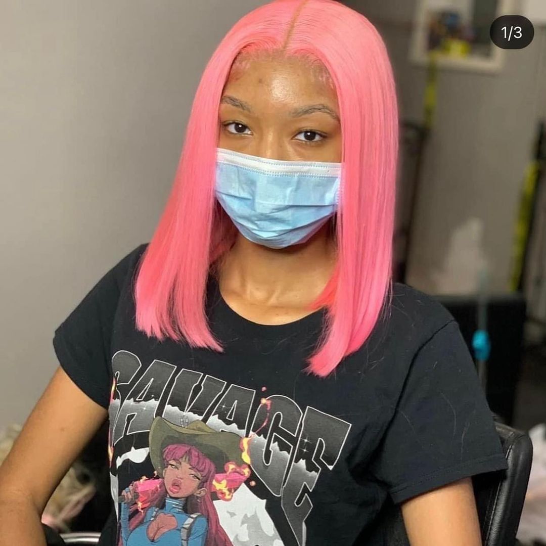Bgmgirl Bob LightPink Colored Wig Straight 13*4 Lace Front Wig