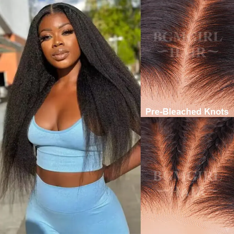 Pre-Bleached Kinky Straight / Yaki Straight Wear Go Wig 6x4 HD Lace Closure 180% Density Glueless Wig | BGMgirl Hair