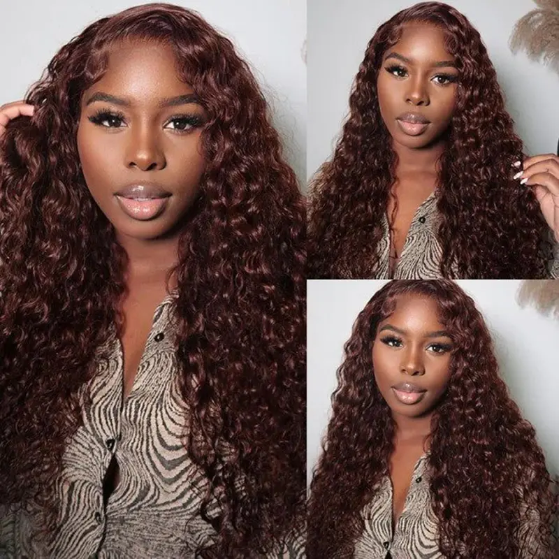 Reddish Brown Water Wave Wear Go Wig 6x4 Lace Closure 180% Density Color Glueless Wig | BGMgirl Hair