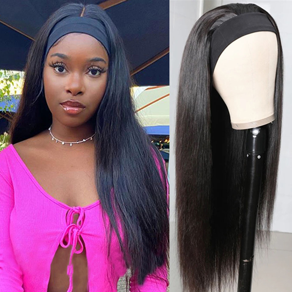 Straight Headband Wig 180% Density Machine Made Glueless Wig Daily Sale