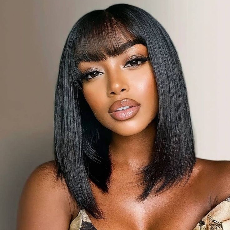 $61 Bob Straight Wig With Bangs Human Hair 180% Glueless Wig 2025 US Only