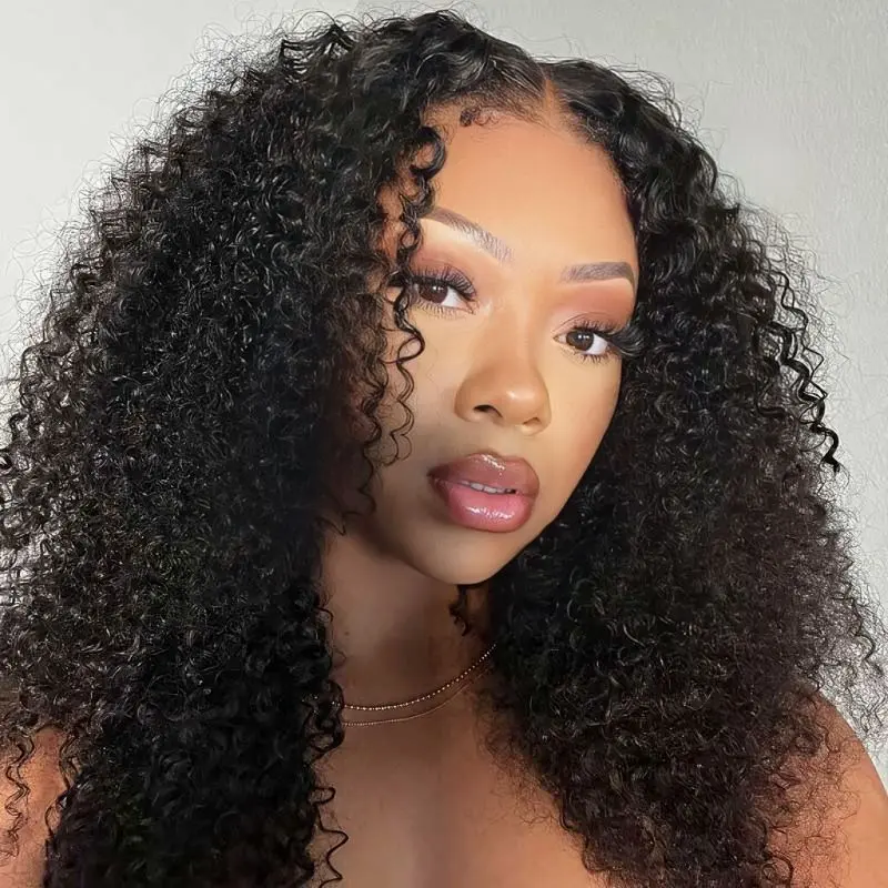 Pre Bleached Knots Kinky Curly 13x4 Lace Front Wig 150% Durable Transparent Lace Fall Specials