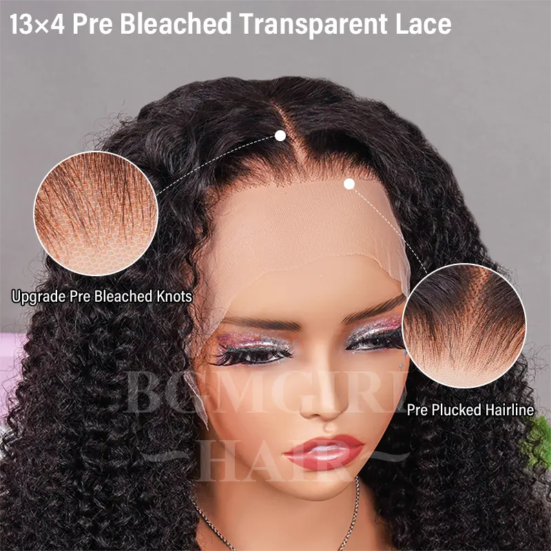 Pre Bleached Knots Kinky Curly 13x4 Lace Front Wig 150% Durable Transparent Lace Fall Specials