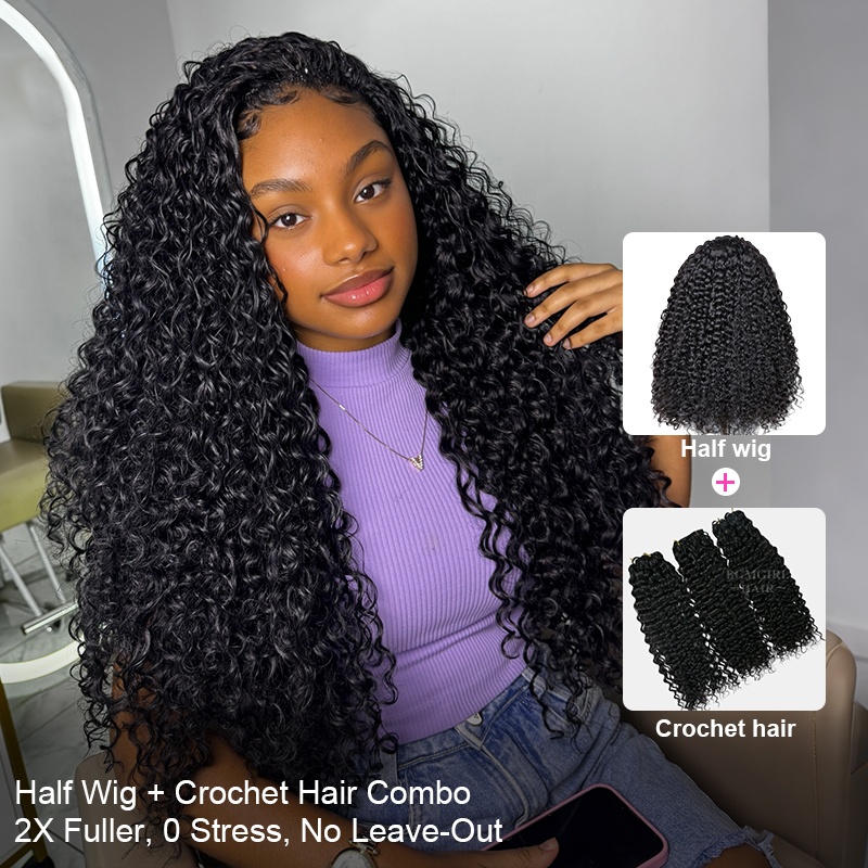 Water Wave Crochet Hair Extensions + Half Wig Combo
