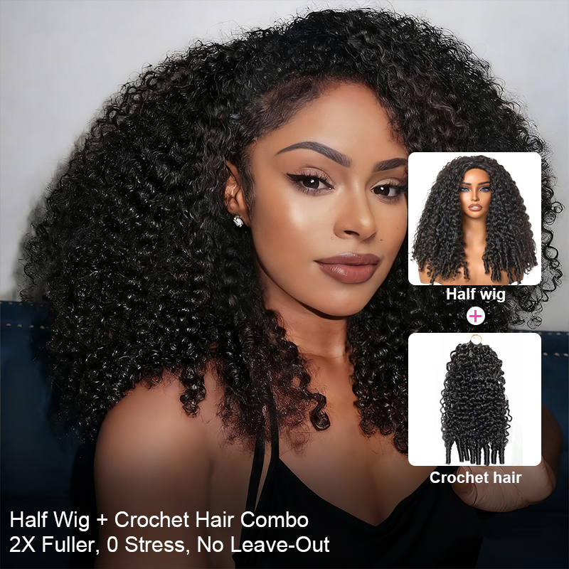 Burmese Curly Crochet Hair Extensions + Half Wig Comb