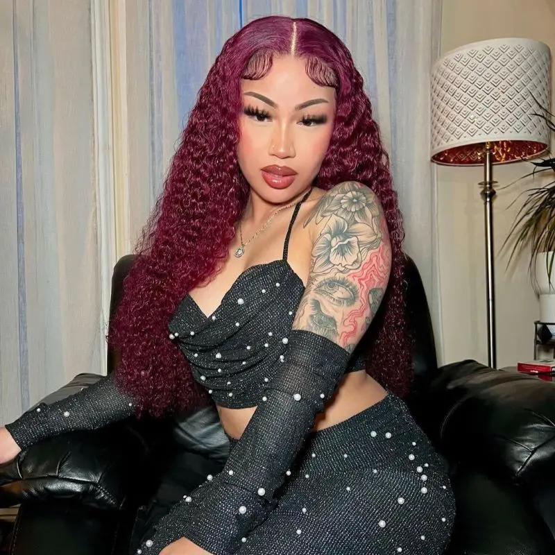 99J Burgundy Water Wave Wear Go Wig 6x4 Lace Closure 180% Density Color Glueless Wig | BGMgirl Hair