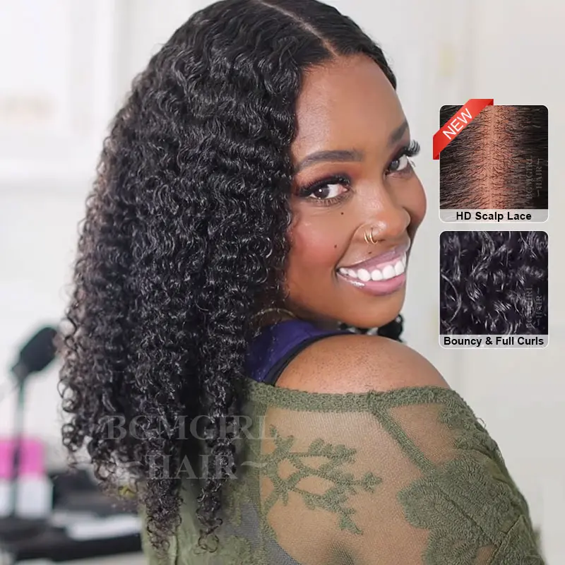 M-cap Kinky Curly 9x6 Wear Go Wig HD Lace Pre-Bleached Tiny Knots Pre-Plucked Natural Hairline Glueless Wig | BGMgirl Hair