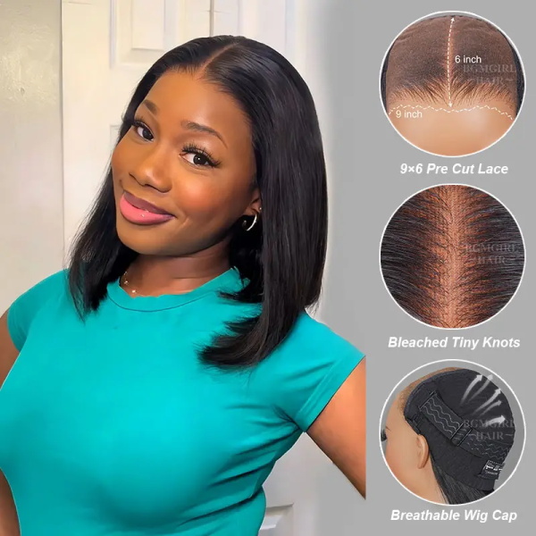 10 inch bob straight glueless wig