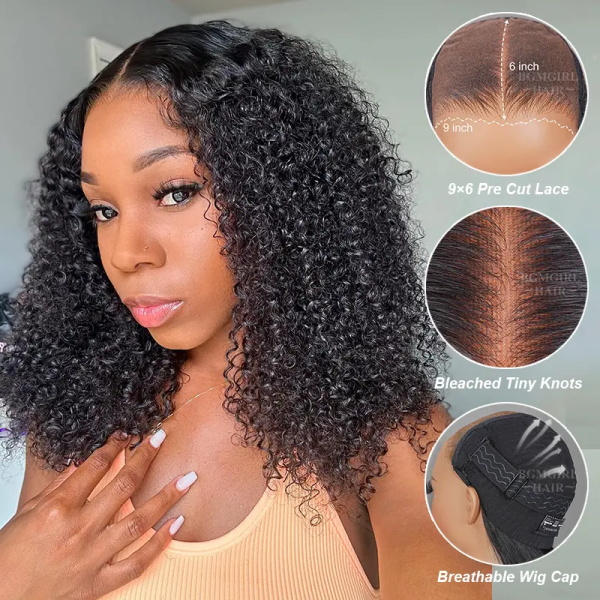 10 inch kinky curly 9x6 glueless wig