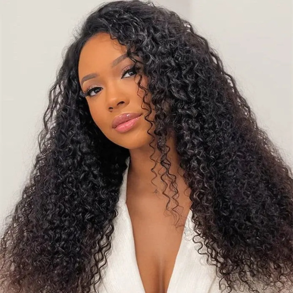 BGMgirl Kinky Curly 3 In 1 Human Hair Half Wig Wear Go Wig