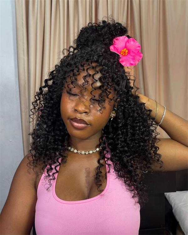 Half-Up Curly Fuller Puff With Bangs