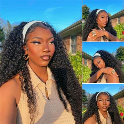 Kinky Curly Headband Human Hair Wig