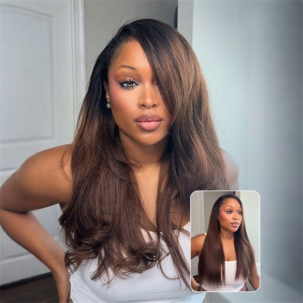 Ombre Brown Yaki Straight Half Wig