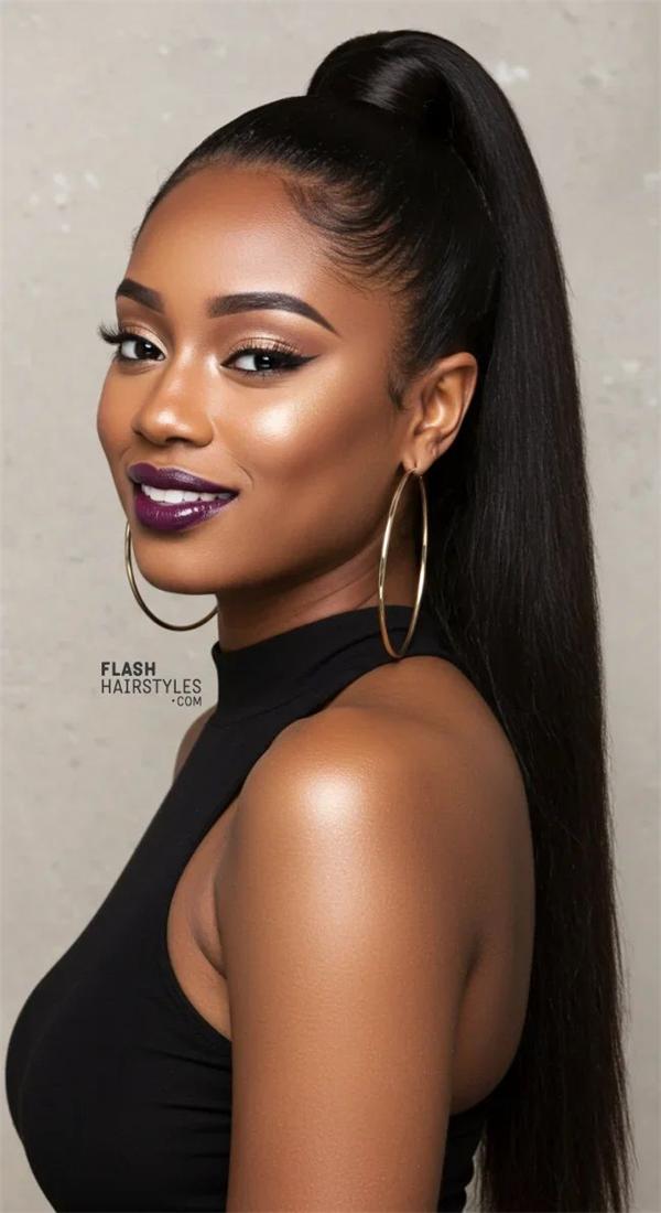 Sleek high ponytail valentine's day hairstyle for black hair