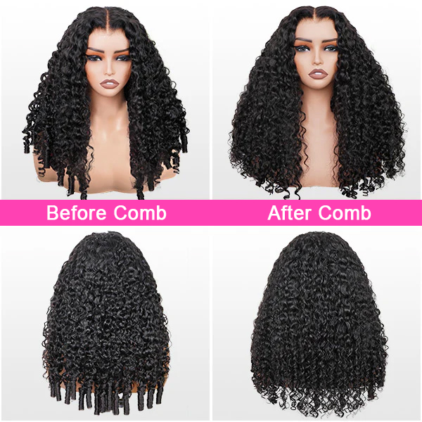 before and after combing Burmese curly wig